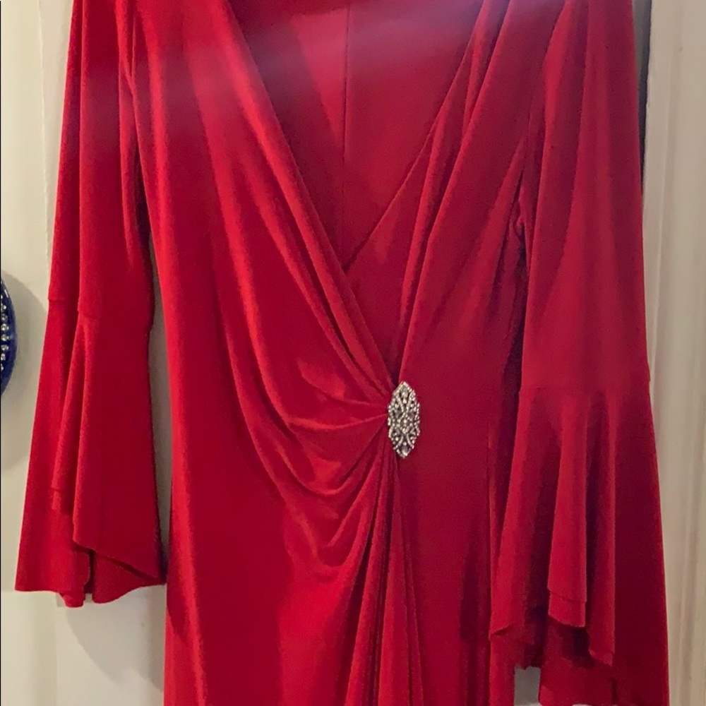 Ralph Lauren Long Red Dress With Long Flare Sleves